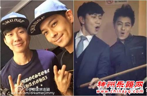 “双林”男神打桌球耍酷 球杆当吉他