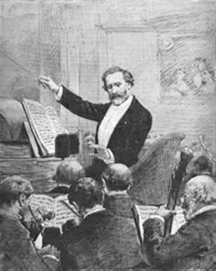 1880年威尔第在巴黎歌剧院指挥乐队演奏《阿依达》