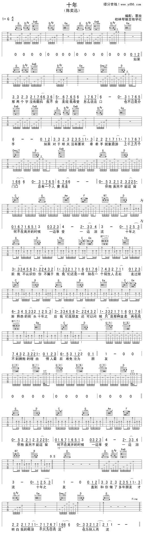 陈奕迅《十年》吉他谱