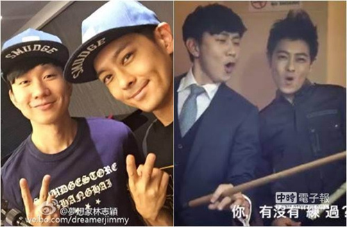 林志颖林俊杰打桌球耍帅拿球杆当吉他（图）